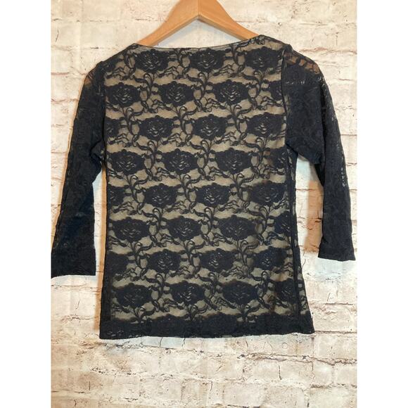 Jessica Max U.S.A. Top Womens Medium Black All Over Lace Fairy Whimsigoth Grunge - Picture 10 of 12